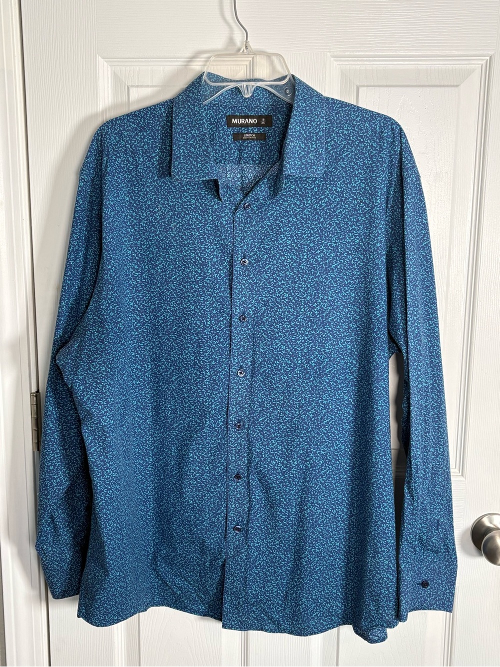 Murano Teal Blue Microdot Long-Sleeve Button-Down Shirt